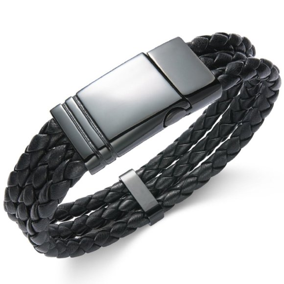 Sutton Other - Sutton Men's Black Leather Bracelet Stainless Stee